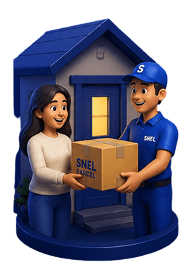 SNEL Parcel courier handing a package to a customer at their doorstep