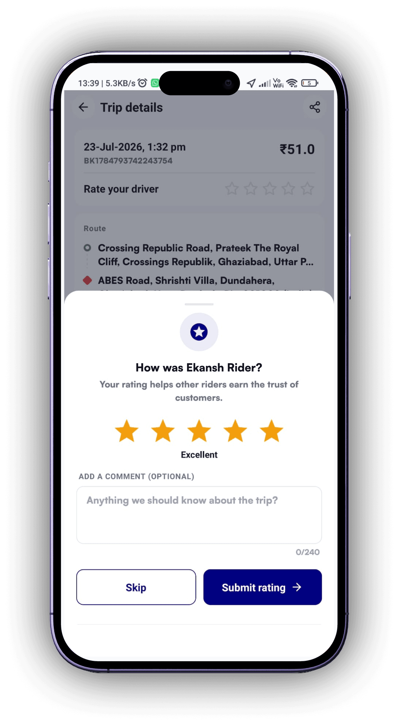 Rate & Review screen