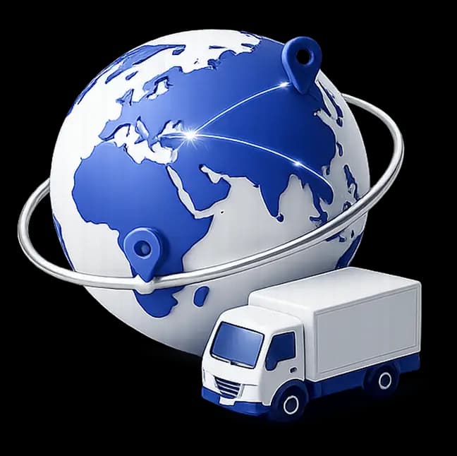Globe with a SNEL Parcel delivery truck circling it