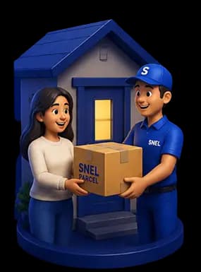 SNEL Parcel courier handing a package to a customer at their doorstep